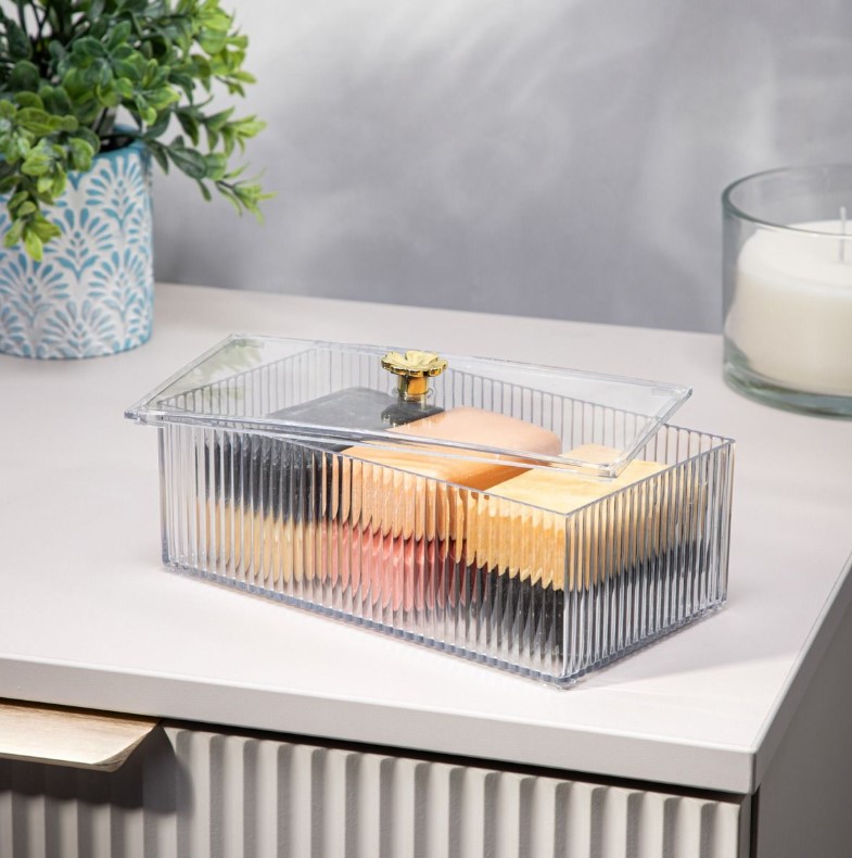 Αξεσουάρ Μπάνιου 24home - ΣΗΜΑΝΤΙΚΟ: Σε περίπτωση διαφοράς τιμής από το κατάστημα ισχύει παντα και μόνο η τιμή του καταστήματος Κουτί Αποθήκευσης Με Καπάκι Πλαστικό Διάφανο 18x10x7,5ε